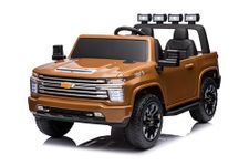 24V 4x4 Chevrolet Silverado 2 Seater Ride on Truck for Kids. LED Lights. EVA Tires. Leather Seats (Brown)