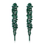 EVER FAITH Austrian Crystal Art Deco Statement Earring, Banquet Prom Long Chandelier Dangle Earrings for Woman Green Black-Tone