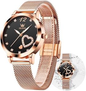 OLEVS Watch Women Rose Gold Casual Slim Thin Small Wrists Dress Black Face Quartz Analog Waterproof Two Tone Mesh Watches for Women Reloj para Mujer