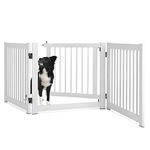 COSTWAY Wooden Dog Gate, Freestanding Foldable Pet Gates with Lockable Door, 360° Flexible Hinges, 3/4 Panel Safety Barrier for Doorway Stairs (207 x 2 x 61cm, White)