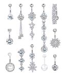 14G Belly Button Rings Dangle 316L Stainless Steel Belly Rings for Women Navel Piercing Jewelry 12 Pcs