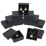 BENECREAT 12Pcs Square Kraft Jewelry Boxes With Velvet Filled Necklace Ring Earring Cardboard Gift Box for Wedding Graduation Gift Wrap, 2.87x2.87x1.18 Inch Black