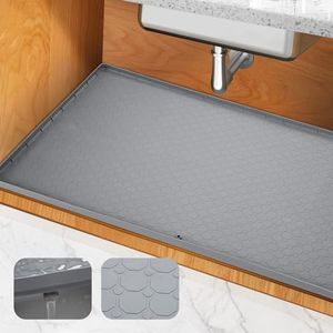 34x22 Under Sink Mat, LOYAL SEA Silicone Bathroom Under Sink Mats For Kitchen Waterproof, Undersink Protector Mats For Bottom Of Kitchen Sink Cabinet Liner, Under Sink Liner For Shelves Drip Tray