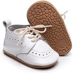 Greceen Infant Baby Boys Girls Leather Loafers Comfort Oxford Dress Wedding Shoes First Walker Outdoor Shoes Crib Shoes, White, 12-18 Months Toddler