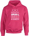 Hippowarehouse Nerdy, quirky, inked and curvy unisex Hoodie hooded top (Specific size guide in description) Fuchsia Pink