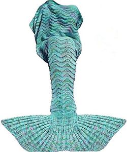 Fu Store Handmade Mermaid Tail Blanket For Adult Kid Super Soft All Seasons Sofa Blanket Best Birthday 71 x 35 Inches Mint Green