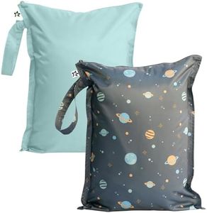 Tiny Twinkle Mess-proof Waterproof Wet Dry Bag | 2 Pack Reusable for Swimsuits, Gym & Baby Clothes | Leakproof Wet Clothes Bag, Beach Travel Essentials (Space, Ice Blue)