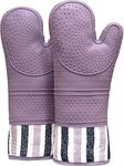 Heat Resistant 550 Degree Oven mitt, Silicone Oven Hot Mitts - 1 Pair, Extra Long Professional Baking Oven Gloves - Food Safe,Pot Holders Cooking,Grilling,Kitchen (Purple)