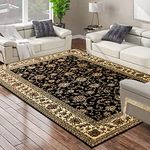 PHP Vintage Area Rugs - Super Soft Geometrical Pattern Non Shed Anti Slip Traditional Oriental Rug for Bedroom - Living Room Large Carpet (Black - 0210, 200 x 290 cm (6 ft 7 in x 9 ft 6 in))