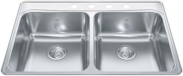 KINDRED FCDLA3322-8-3CBN Creemore 33-in LR x 22-in FB x 8-in DP Drop in Double Bowl 3-Hole Stainless Steel Kitchen Sink, 33" x 22"