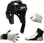 JHOFIF Martial Arts Karate Protective Sparring Gear Package Deal/Gift Adjustable Adults & Kids Headgear, Gloves & Kicks for MMA, Taekwondo, Boxing Training (White, Large)