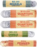 250 Coin Wrappers - Assorted Sizes - 100 Quarters, 50 Pennies, 50 Nickels and 50 Dimes - Made in USA - Durable Preformed Paper Tubes - Coin Rollers Wrappers