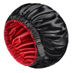 mikimini Satin Bonnet for Men and Women, Reversible Double Layer Sleeping Bonnet for Hair Braids with Anti-slip Adjustable Elastic Band Super Soft (XL, Black/Red)