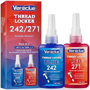 Thread Lock 50ml Blue 242 and 50ml Red 271, Medium Strength and Strong Strength Lock Tight Threadlocker, Thread Locker for Nuts, Bolts, Metal Fasteners to Against Losening and Seal
