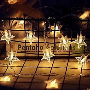 Twinkle Star 40 LED 14 FT Star String Lights Battery Operated, Fairy String Light for Home, Ramadan Party, Christmas, Wedding Party, Garden Decorations, Warm White