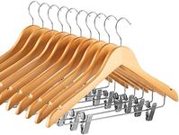 ZOBER High-Grade Wooden Suit Hangers (10 Pack) with Durable Adjustable Metal Clips, 360° Swivel Hook, Shoulder Notches for Dress Coat, Blouse, Jacket