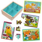 B. toys – Wooden Puzzle Set – 4 Animal Puzzles – Cat, Dog, Bird, Hamster – 12-Piece Jigsaw Puzzles for Kids – 3 Years + – Pack o' Puzzles - Pets