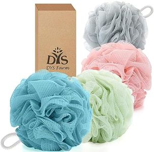 4-Pack Exfoliating Bath Loofahs Poufs - Men Women's Body Scrubbers for Shower - Luffa Sponges for Back Body Cleansing Bathing - Shower Mesh Pouf Sponge Bath Puffs Scrunchie Lufa Lofa Loffa Pad