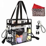 Clear Bag,2 Layer Clear Tote Bag With Zipper Closure Clear Crossbody Bag,With Front Pocket Adjustable Strap,Included Fashion Purse And Cute Keychain Perfect For Travel Shopping Sports Work School Etc