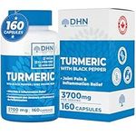 BONUS SIZE 160 Capsules of High Potency Turmeric Curcumin + Black Pepper. 3700mg per serving (1850mg per capsule x2). Natural Anti-Inflammatory, Joint Pain Relief, Antioxidant Rich. Canadian Made, Quality Assured