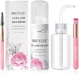 BREYLEE Shampoo for Lash Extensions, 60ml+Rinse Bottle+Brushes, Eyelash Extension Cleanser, Lash Wash Bath, Lash Cleaner for Makeup Cleansing Foams, Paraben & Sulfate Free for Salon and Home Use