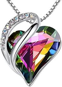 Leafael Valentine's Day Necklaces for Women, Infinity Love Heart Pendant with Rainbow Black Healing Crystal for Protection, Silver Plated 18 + 2 inch Chain, Jewelry Birthday Gifts for Wife Girlfriend