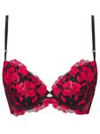 Ann Summers - The Hero Lace Padded Bra for Women with Jewelled Charm, Underwire Bra, Push Up Bra, Plunge Bra with Lace, Matching Underwear | Black & Red