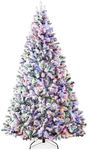 Best Choice Products Pre-Lit Artificial Christmas Tree 12ft Snow Flocked Pine Tree, 2-in-1 White and Multicolor LED Lights, Full Snowy Appearance