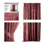 AmeliaHome Velvet Look Curtain 140 x 270 cm Dusky Pink Ruffle Tape Curtain, Velvet Blackout Curtain, Window Decoration, Light Shimmering Decorative Curtain