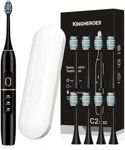 kingheroes Electric Toothbrush Set, Comes with 8 Brush Heads & Travel Case,4 Modes with 2 Minutes Built in Smart Timer, One Charge for 60 Days, 42000 VPM Motor (Black)