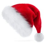 TCJJ Santa Hat, Christmas Hat Holiday for Adults Unisex Velvet Comfort Extra Thicken Xmas Hat for New Year Festive Party Supplies