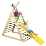 Maxmass 2 in 1 Kids Climbing Ladder, Wooden Children Climber with Removable Ramp, Indoor Folding Toddler Gym Activity Center for Climbing, Sliding (Colorful)