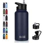 HASLE OUTFITTERS 32 oz Insulated Water Bottle Stainless Steel Double Walled Vacuum Sports Water Bottle with 2 Lids (Straw and Spout Lid) for Gym Camping Hiking(Navy,1)