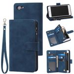 RANYOK Wallet Case Compatible with iPhone 7/8 / SE 2020 (4.7 inch), Premium PU Leather Zipper Flip Folio Wallet with Wrist Strap Magnetic Closure Built-in Kickstand Protective Case (Blue)