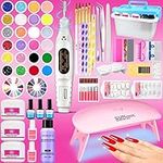 Acrylic Nail Kit with Everything for Beginners, Professional Acrylic Powder Set, Acrylic Glitter Nail Art Nail Tips with Nail Drill and UV LED Nail Lamp (multicolor kit)