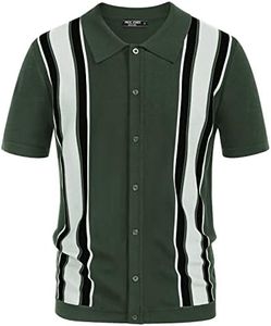 PJ Paul Jones Mens Polo Shirts Vintage Striped Lightweight Knitting Golf Shirts, Olive Green, Small