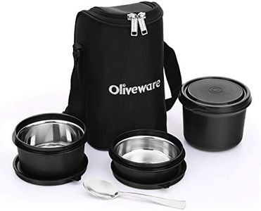 SOPL-OLIVEWARE Oliveware Boss Pro Lunch Box With Steel Spoon, Microwave Safe & Leak Proof, 3 Inner Steel Containers With Bpa Free Airtight Lids (290Ml, 450Ml, & 600Ml), Fabric Bag (Black)
