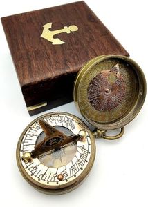 OCEAN REPLICAS Pocket Sundial Compass, Both Side Handwork on The Sundial Bird with Wooden Box.