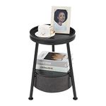 Small Round End Table, 2 Tier Small Round Side Table with Storage Basket,11.8”D*17.8”H Small Round Table,Tiny Bedside Table,Small Round Nightstand for Living Room Bedroom