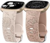 Minyee 2 Packs Floral Engraved Band Compatible with Fitbit Versa 4/Versa 3/Sense 2/Sense Band Women Girl, Cute Silicone Dandelion Sunflower Design Soft Sport Fancy Summer Strap for Versa 4