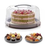 GEEZY 2-in-1 Plastic Cake Carrier 11" - Secure Dessert Storage, Reversible Base for 7 Cupcakes, Transparent Dome Lid - Great for Parties, Dessert Transport, Picnic Baking, Kitchen Organization