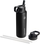 ThermoFlask 40 oz Double Wall Vacuum Insulated Stainless Steel Water Bottle with Spout and Straw Lids, Black