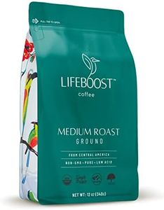 Lifeboost Coffee Ground Medium Roast Coffee - Low Acid Single Origin USDA Organic Coffee - Non-GMO Ground Coffee Third Party Tested For Mycotoxins & Pesticides - 12 Ounces