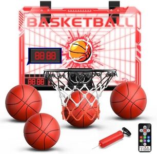 EagleStone Basketball Hoop Indoor, Mini Hoop Baskerball with Double Electronic Scoreboard IED Light, Kids Basketball Hoop with Remote Control, Indoor Basketball Hoop Toys Gifts for Kids 8-12