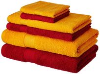 Amazon Brand - Solimo Cotton 6 Piece Towel Set, 500 GSM (Spanish Red and Sunshine Yellow)