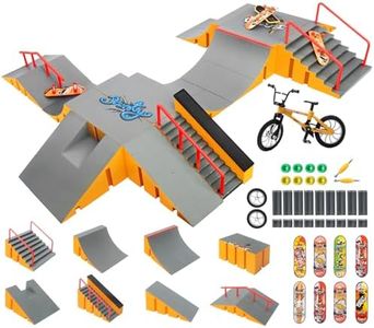 RNGODO Finger Skateboard Park Kits,14-in-1 Bigger Finger Skateboard Ramp Set with 14 Ramps,8 Fingerboards,1 Finger Bike, Skate Park Kit,Fingerboard Skatepark Half Pipe Toys Gifts for Ages 3+