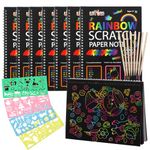 Suwimut 8 Pack Scratch Art Books for Kids, Rainbow Magic Scratch Paper Bulk Black Scratch It Off Art Crafts Notebooks with 8 Wooden Stylus & 4 Drawing Stencils for Girls Boys Birthday Christmas Party