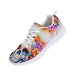 Kuiaobaty Sugar Skull Running Shoes for Women Lightweight Walking Shoes, Candy Skull Floral Fashion Trainers Breathable Mesh Sneakers