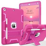 BENTOBEN for iPad 9th Generation Case, iPad 8th Generation Case, iPad 10.2 2021/2020/2019 Case, 3 in 1 Heavy Duty Rugged Shockproof Kickstand Hybrid Protective Cover with Pen Holder, Hot Pink/Pink