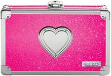 Vaultz Small Lock Box - 8.5 x 5 x 2.5 Inch Mini Safe with Key Lock to Store School Supplies, Money and Medicine - Pink Bling with Heart